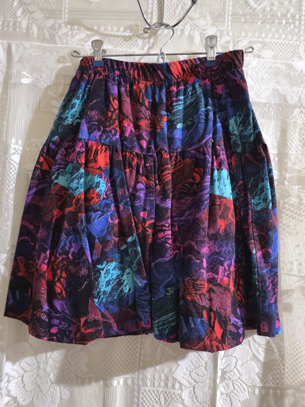 Abstract Multicolor A-Line Skirt - Vibrant Blue, Red & Purple